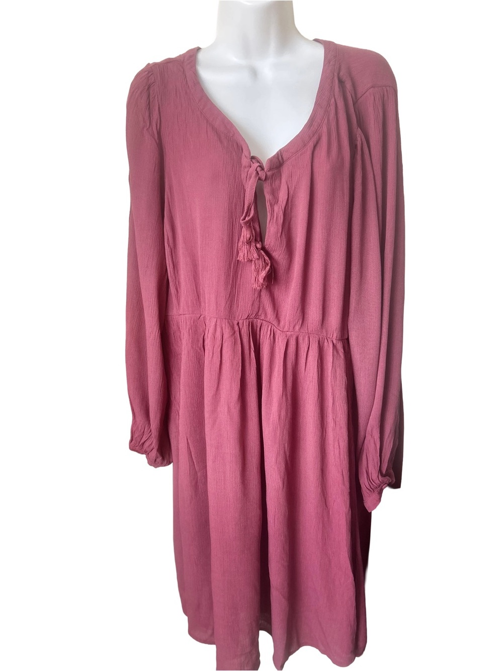 Torrid Mauve Pink Long Sleeve Washable Gauze Tie-Neck Peasant Dress